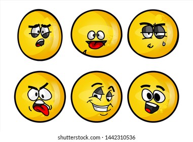 Set of emojis with various face expression. Vector Illustration Isolated On White Background