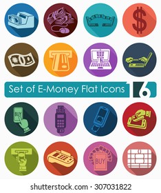 Set of e-money flat icons for Web and Mobile Applications