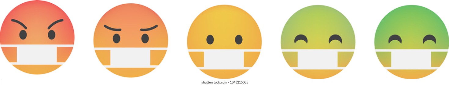 Set of emoticon with coronavirus or covid, pandemic infection concept. Emoji vector with color mood emoticon and protection masks. Smile icon collection. Reactions icon web.
