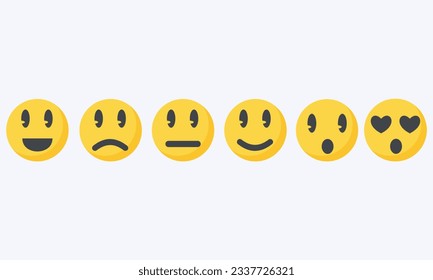 Set emoticon emoji faces collection.Flat style emojis, happy and sad emojis, line smiley faces.on white background.Vector Design Illustration.