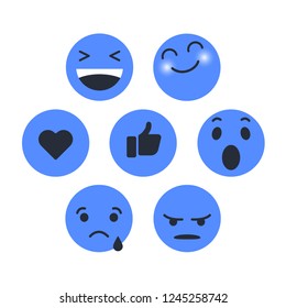 Set of Emoticon with emoji Flat Design Style blue color, social media reactions. smiley vector illustration