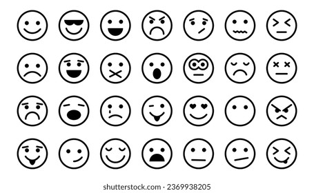 Set of emoticon face icons. Emoji with different emotion mood. Emotion icons. Smile icon. Emoticons flat vector isolated set