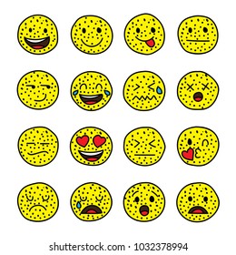 set of emoticon hand drawn vector with dots