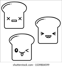 Set of emoticon icon bread isolated on white background. 