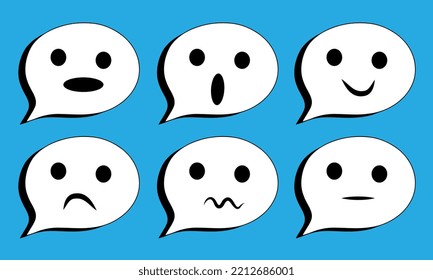 set of emoticon icons on Speech bubble emoji collection. Vector emoticon set on blue background. Eps10