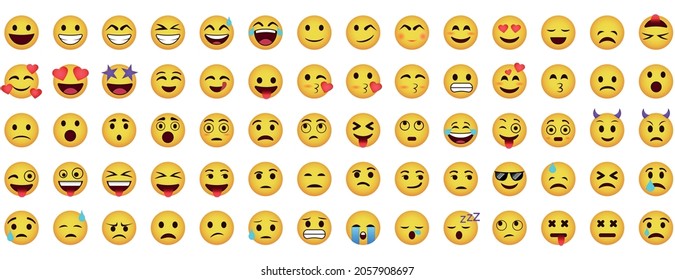 Set of emoticon icons smiling, crying, scared, serious and more. Cartoon emoji set. Yellow emoticon set - Vector illustration