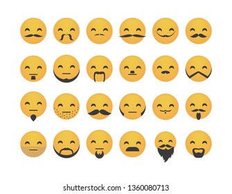 Set of emoticon with mustache vector isolated on white background. Emoji vector. Smile icon collection. Reactions icon web.