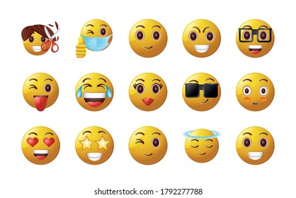 set of emoticon over white background vector illustration design