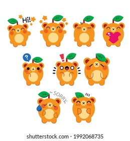 set of emoticon smile Bear icons. Bear Cartoon emoji set. Vector emoticon set