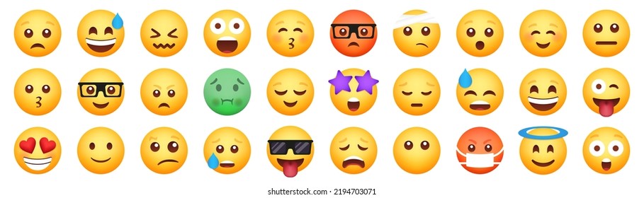 Set of emoticon smile icons. Cartoon emoji set. Vector emoticon set