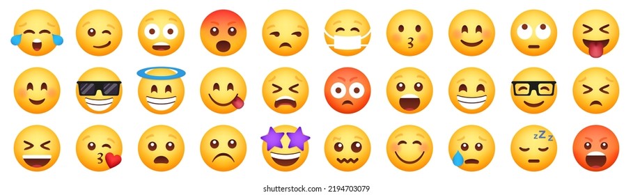 Set of emoticon smile icons. Cartoon emoji set. Vector emoticon set svg