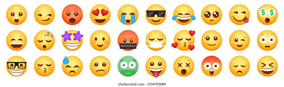Set of emoticon smile icons. Cartoon emoji set. Vector emoticon set svg