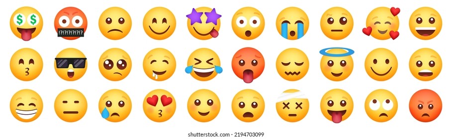 Set of emoticon smile icons. Cartoon emoji set. Vector emoticon set