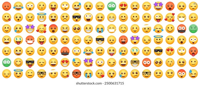 Set of emoticon smile icons. Cartoon emoji set. Vector emoticon set