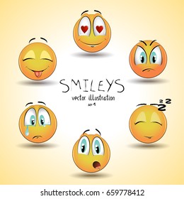 Set of emoticon smileys. Emotion symbol/icons. Funny yellow vector isolated icons. Illustration