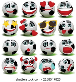 Set of emoticon soccer icons. Cartoon football emoji set. Vector emoticon set.