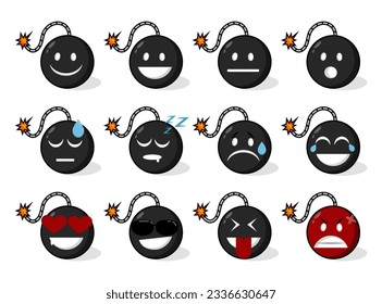 Set of emoticon vector collections. Emoji bombs with various expressions