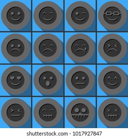 Set of emoticon vector icons. Round papercut pictogram with 3d effect.