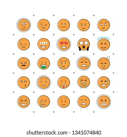 Set of emoticon vector with line isolated on white background. Emoji vector. Smile icon collection. Emoticon icon web. Simple flat style.
