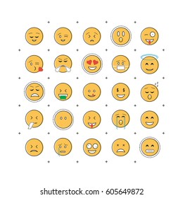 Set of emoticon vector with line isolated on white background. 
Emoji vector. Smile icon collection. Emoticon icon web. Simple flat style.