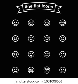 Set of emoticon vector thin line black and white icons.