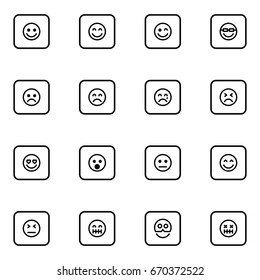 Set of emoticon vector thin line icons.