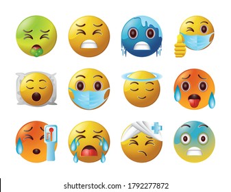 set of emoticon in white background vector illustration design