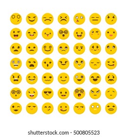 Set of emoticons. Avatars. Big collection with different expressions. Flat design. Cute emoji icons. Vector illustration