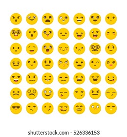 Set of emoticons. Big collection with different expressions. Cute emoji icons. Avatars. Flat design. Vector illustration