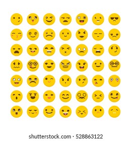 Set of emoticons. Big collection with different expressions. Flat design. Cute emoji icons. Vector illustration