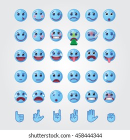 Set of Emoticons. Blue smile icons