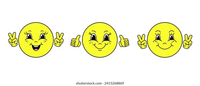 Set of i emoticons  in cartoon style on white baclground.