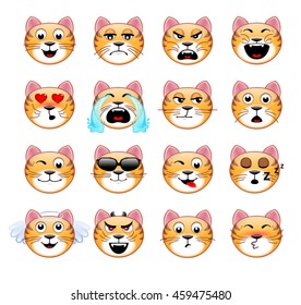 A set of emoticons. Cat. Isolated vector illustration on white background. Colored icons