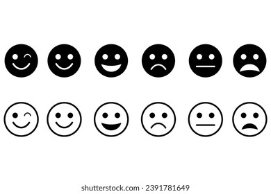 Set of emoticons. Collection of emoticons. Flat style Emojis. Happy and sad emoji. Line emoticon - stock vector.
