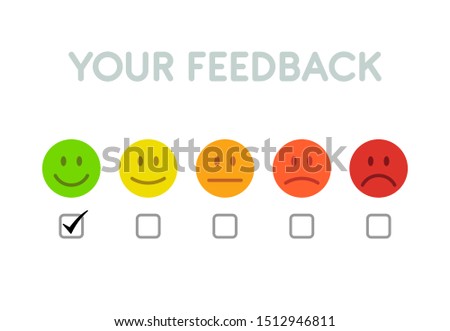 Set of emoticons colored scale feedback and check. Sad and Happy mood - isolated vector illustration