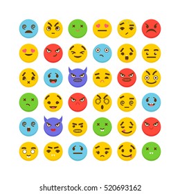 Set of emoticons. Cute emoji icons. Flat design. Kawaii. Vector illustration