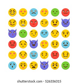 Set of emoticons. Cute emoji icons. Kawaii. Flat design. Vector illustration