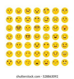 Set of emoticons. Cute emoji icons. Avatars. Big collection with different expressions. Flat design. Vector illustration