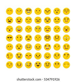 Set of emoticons. Cute emoji icons. Avatars. Funny cartoon faces. Flat design. Vector illustration