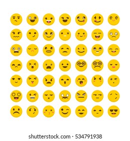 Set of emoticons. Cute emoji icons. Avatars. Flat design. Funny cartoon faces. Vector illustration