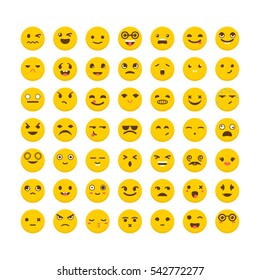 Set of emoticons. Cute emoji icons. Flat design. Avatars. Big collection with different expressions. Vector illustration