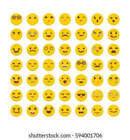 Set of emoticons. Cute emoji icons. Flat design. Funny cartoon faces. Avatars. Vector illustration
