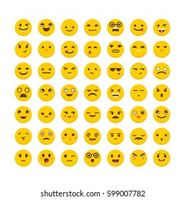 Set of emoticons. Cute emoji icons. Flat design. Big collection with different expressions. Avatars. Vector illustration