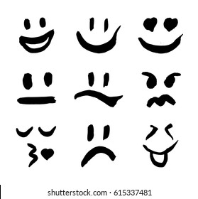 Set of emoticons for decoration of your projects. Collection of unique hand drawn symbols.