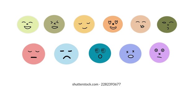 Conjunto de emoticonos de diferentes caracteres coloridos con diversas expresiones