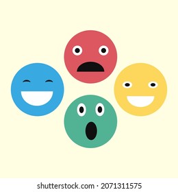 A set of emoticons of different colors for use in website design or for communication