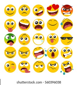 Set of emoticons with different emotions in a flat design