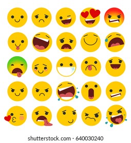 Set of emoticons with different emotions in a flat design