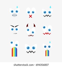 Set of emoticons with different emotions in a flat design