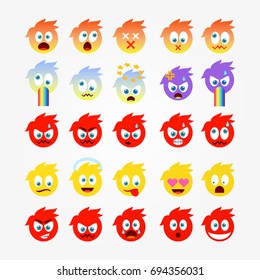 Set of emoticons with different emotions in a flat design
